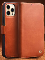 QIALINO for iPhone 12 Pro Max Case Magnetic Clasp Genuine Leather Wallet Stand Phone Cover by The Case Factory