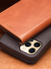 QIALINO for iPhone 12 Pro Max Case Magnetic Clasp Genuine Leather Wallet Stand Phone Cover by The Case Factory