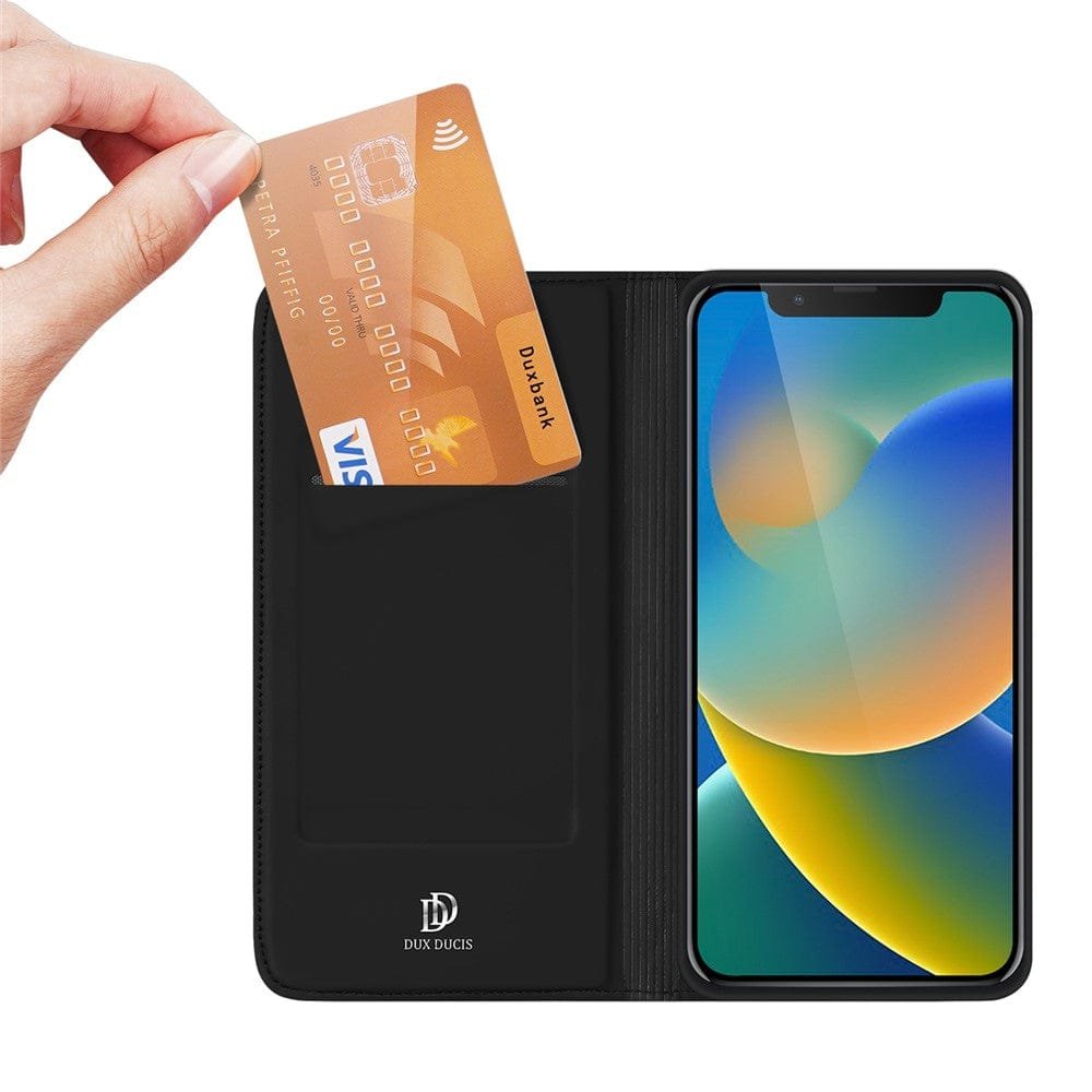 DUX DUCIS Skin Pro Series for iPhone 14 Folio Flip Leather Case with Card Holder Foldable Stand Phone Cover by The Case Factory