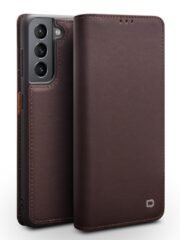 QIALINO Genuine Cowhide Leather Wallet Cover for Samsung Galaxy S21 4G/5G Brown by The Case Factory
