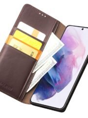 QIALINO Genuine Cowhide Leather Wallet Cover for Samsung Galaxy S21 4G/5G by The Case Factory