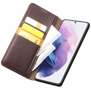 QIALINO Genuine Cowhide Leather Wallet Cover for Samsung Galaxy S21 4G/5G by The Case Factory