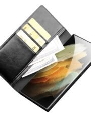 QIALINO For Samsung Galaxy S22 Ultra Wallet Case Waxy Genuine Cow Leather Flip Phone Cover by The Case Factory