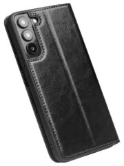 QIALINO For Samsung Galaxy S22+ Wallet Case Waxy Genuine Cow Leather Flip Phone Cover by The Case Factory