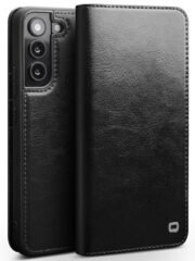 QIALINO for Samsung Galaxy S22 Wallet Case Genuine Leather Flip Phone Cover Black Samsung Galaxy S22 by The Case Factory