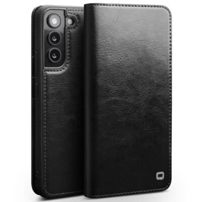 QIALINO for Samsung Galaxy S22 Wallet Case Genuine Leather Flip Phone Cover Black Samsung Galaxy S22 by The Case Factory