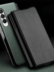 QIALINO For Samsung Galaxy Z Fold3 Case Nappa Texture Genuine Leather Flip Phone Cover with Pen Holder by The Case Factory