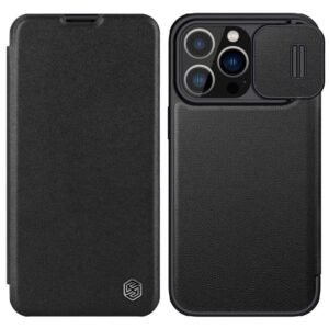 NILLKIN Qin Pro Series for iPhone 14 Pro Anti-scratch Case PU Leather Back Cover with Card Slot and Sliding Lens Protector Black iPhone 14 Pro by The Case Factory