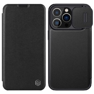 NILLKIN Qin Pro Series for iPhone 14 Pro Anti-scratch Case PU Leather Back Cover with Card Slot and Sliding Lens Protector Black iPhone 14 Pro by The Case Factory