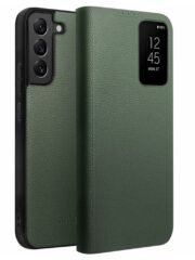 QIALINO For Samsung Galaxy S22 Case Smart View Window Genuine Cowhide Leather Flip Cover Green Samsung Galaxy S22 by The Case Factory
