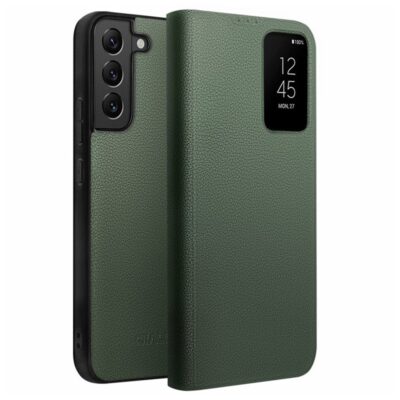 QIALINO For Samsung Galaxy S22+ Case Smart View Window Genuine Cowhide Leather Flip Cover Green Samsung Galaxy S22+ by The Case Factory