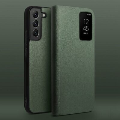 QIALINO For Samsung Galaxy S22+ Case Smart View Window Genuine Cowhide Leather Flip Cover by The Case Factory