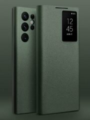 QIALINO For Samsung Galaxy S22 Ultra Case Smart View Window Genuine Cowhide Leather Flip Cover by The Case Factory