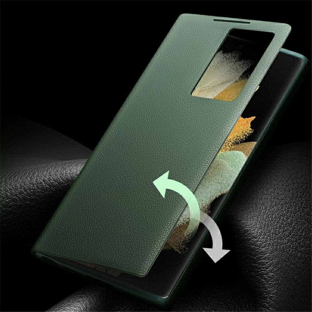 QIALINO For Samsung Galaxy S22 Ultra Case Smart View Window Genuine Cowhide Leather Flip Cover by The Case Factory