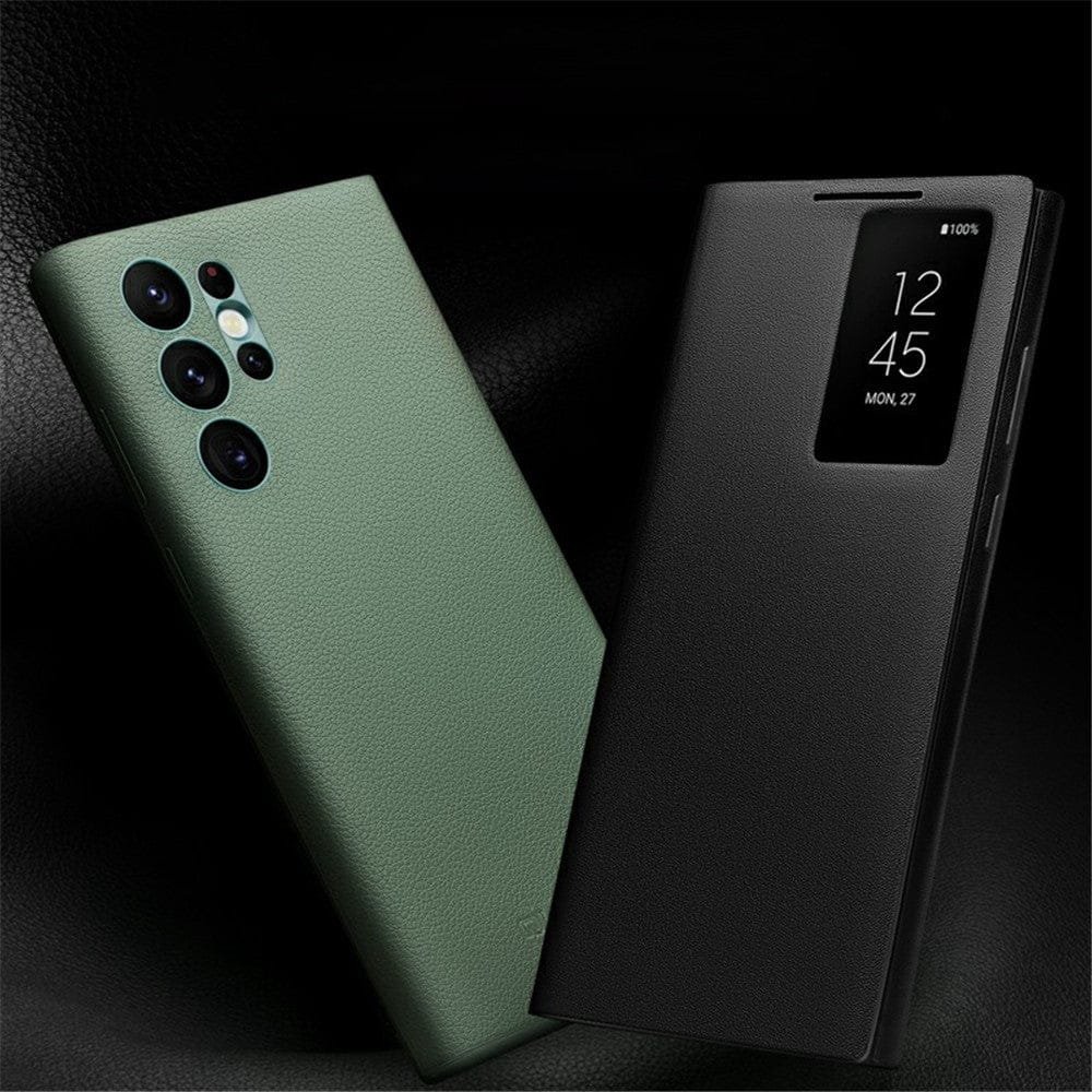 QIALINO For Samsung Galaxy S22 Ultra Case Smart View Window Genuine Cowhide Leather Flip Cover by The Case Factory