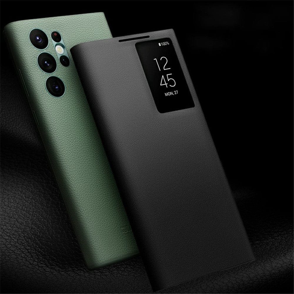 QIALINO For Samsung Galaxy S22 Ultra Case Smart View Window Genuine Cowhide Leather Flip Cover by The Case Factory