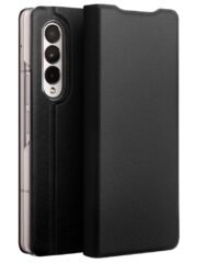 QIALINO For Samsung Galaxy Z Fold3 Wallet Case Genuine Leather Stand Flip Phone Cover Black Samsung Galaxy Z Fold3 by The Case Factory