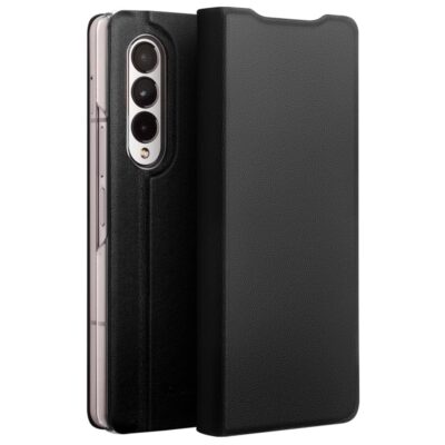QIALINO For Samsung Galaxy Z Fold3 Wallet Case Genuine Leather Stand Flip Phone Cover Black Samsung Galaxy Z Fold3 by The Case Factory