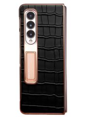 QIALINO For Samsung Galaxy Z Fold3 Case Crocodile Texture Genuine Leather Kickstand Electroplating Cover with Tempered Glass by The Case Factory