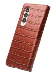 QIALINO for Samsung Galaxy Z Fold3 Case Crocodile Texture Genuine Cowhide Leather Flip Phone Cover by The Case Factory