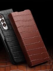 QIALINO for Samsung Galaxy Z Fold3 Case Crocodile Texture Genuine Cowhide Leather Flip Phone Cover by The Case Factory