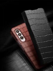 QIALINO for Samsung Galaxy Z Fold3 Case Crocodile Texture Genuine Cowhide Leather Flip Phone Cover by The Case Factory