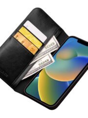 QIALINO For iPhone 14 Case Card Holder Genuine Cow Leather Stand Phone Cover by The Case Factory