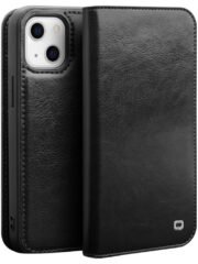 QIALINO For iPhone 14 Plus Case Genuine Leather Flip Stand Wallet Drop-proof Phone Cover Black iPhone 14 Plus by The Case Factory