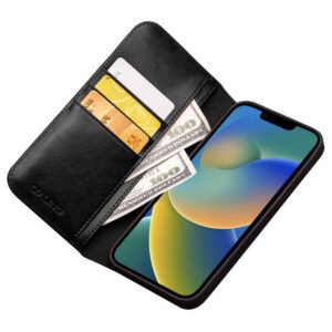 QIALINO For iPhone 14 Plus Case Genuine Leather Flip Stand Wallet Drop-proof Phone Cover by The Case Factory