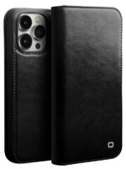 QIALINO For iPhone 14 Pro Case Card Holder Genuine Cow Leather Stand Phone Cover Black iPhone 14 Pro by The Case Factory