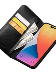 QIALINO For iPhone 14 Pro Case Card Holder Genuine Cow Leather Stand Phone Cover by The Case Factory