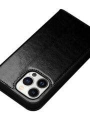QIALINO For iPhone 14 Pro Case Card Holder Genuine Cow Leather Stand Phone Cover by The Case Factory