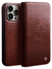 QIALINO For iPhone 14 Pro Case Card Holder Genuine Cow Leather Stand Phone Cover Brown iPhone 14 Pro by The Case Factory