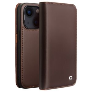 QIALINO For iPhone 14 Plus Case Classic Genuine Leather Wallet Business Phone Cover Brown iPhone 14 Plus by The Case Factory