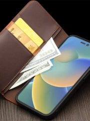 QIALINO For iPhone 14 Plus Case Classic Genuine Leather Wallet Business Phone Cover by The Case Factory