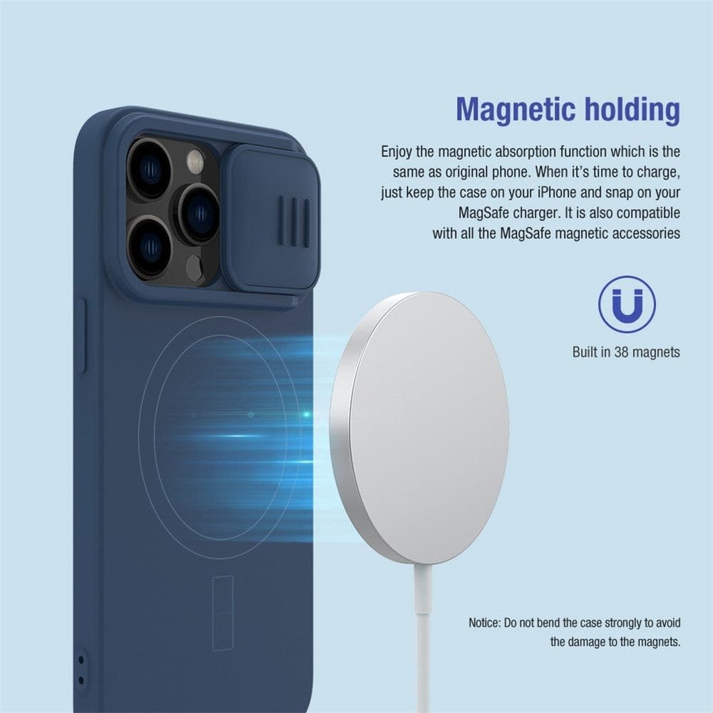 NILLKIN For iPhone 14 Pro Max Magnetic Absorption Phone Cover Silicone Slide Camera Protection Case | Compatible with MagSafe by The Case Factory