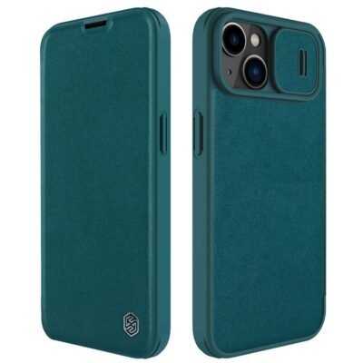 NILLKIN Qin Pro Series for iPhone 14 / iPhone 13 Full Protection Case with Sliding Lens Cover PU Leather Phone Cover with Card Holder by The Case Factory