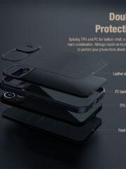 NILLKIN Qin Pro Series for iPhone 14 / iPhone 13 Full Protection Case with Sliding Lens Cover PU Leather Phone Cover with Card Holder by The Case Factory