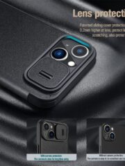 NILLKIN Qin Pro Series for iPhone 14 Plus Case Cloth Texture Sliding Lens Protection PU Leather Phone Holder with Card Holder by The Case Factory