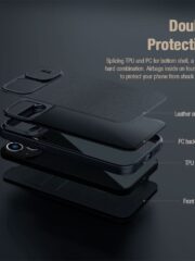 NILLKIN Qin Pro Series for iPhone 14 Plus Case Cloth Texture Sliding Lens Protection PU Leather Phone Holder with Card Holder by The Case Factory