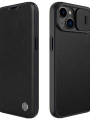 NILLKIN Qin Pro Series for iPhone 14 Plus Case Cloth Texture Sliding Lens Protection PU Leather Phone Holder with Card Holder Black iPhone 14 Plus by The Case Factory