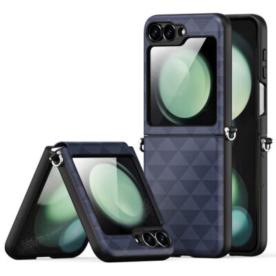 DUX DUCIS Fitt Series for Samsung Galaxy Z Flip7 FE / Z Flip6 Case Rhombus Leather Phone Cover Blue Samsung Galaxy Z Flip7 FE by The Case Factory
