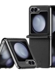 DUX DUCIS Bril Series For Samsung Galaxy Z Flip7 FE / Z Flip6 Magnetic Case Leather Phone Cover with Stand Black by The Case Factory