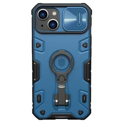 NILLKIN CamShield Armor Pro for iPhone 14 / iPhone 13 Case Slide Lens Protection Tire Texture Kickstand Phone Cover Blue by The Case Factory