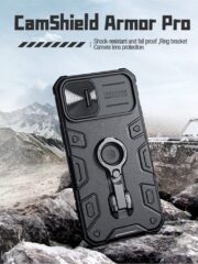 NILLKIN CamShield Armor Pro for iPhone 14 / iPhone 13 Case Slide Lens Protection Tire Texture Kickstand Phone Cover by The Case Factory
