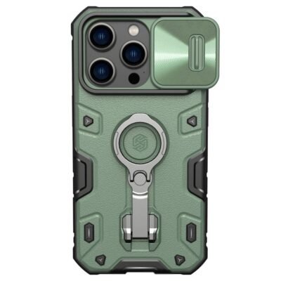 NILLKIN CamShield Armor Pro Kickstand Case for iPhone 14 Pro Max Tire Texture Drop-proof Phone Cover with Slide Lens Protection Green iPhone 14 Pro Max by The Case Factory
