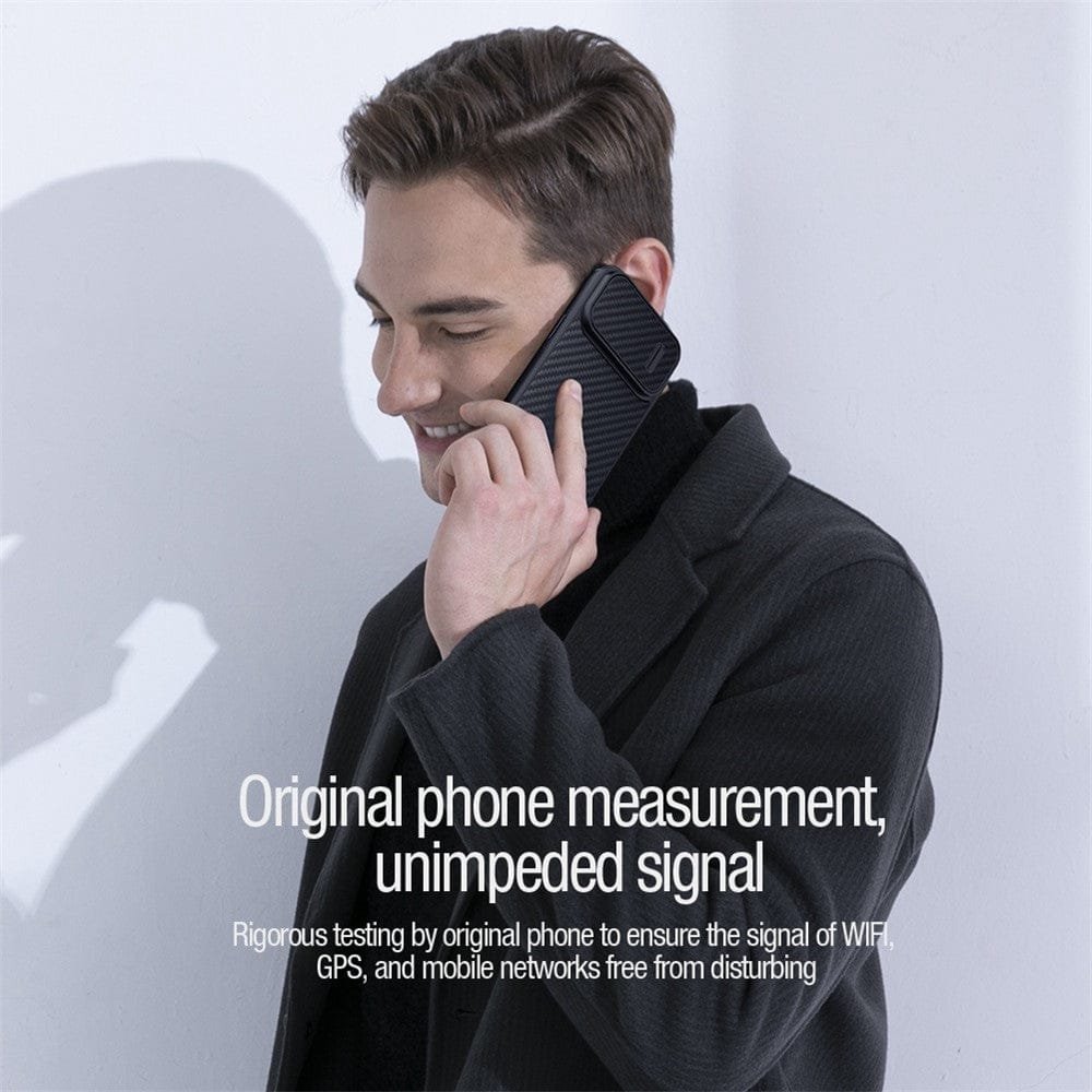 NILLKIN Carbon Fiber Case for iPhone 14 / iPhone 13 Shockproof Phone Cover with Slide Camera Protection by The Case Factory