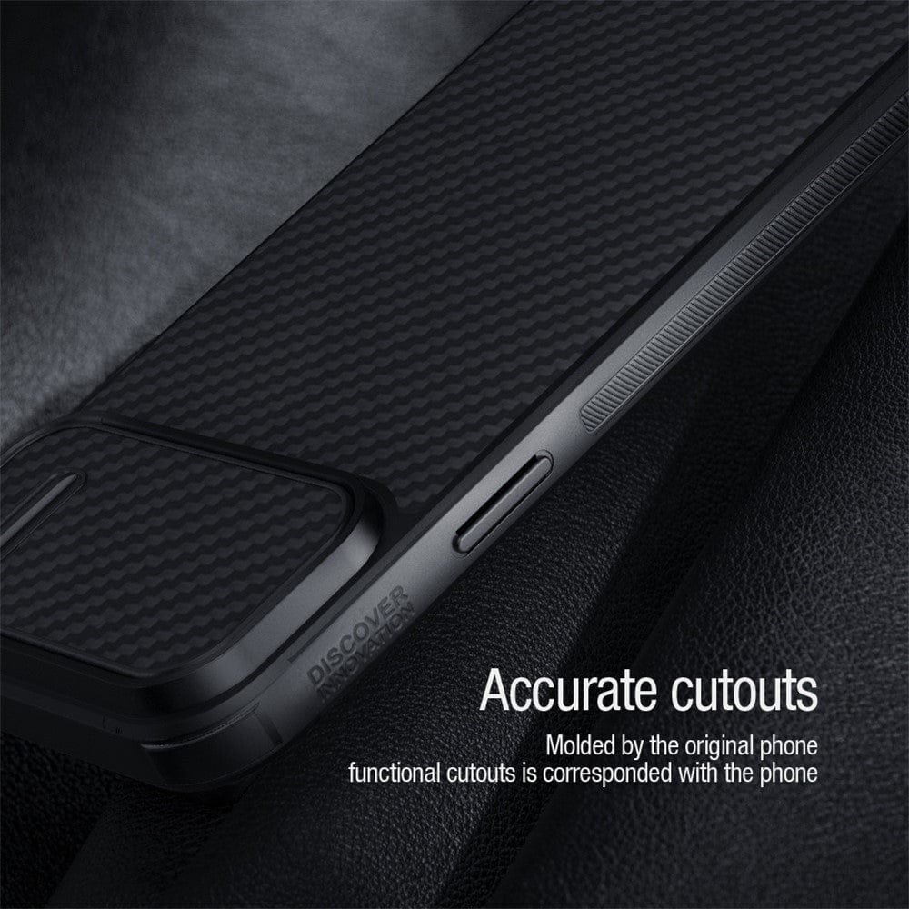 NILLKIN Carbon Fiber Case for iPhone 14 / iPhone 13 Shockproof Phone Cover with Slide Camera Protection by The Case Factory