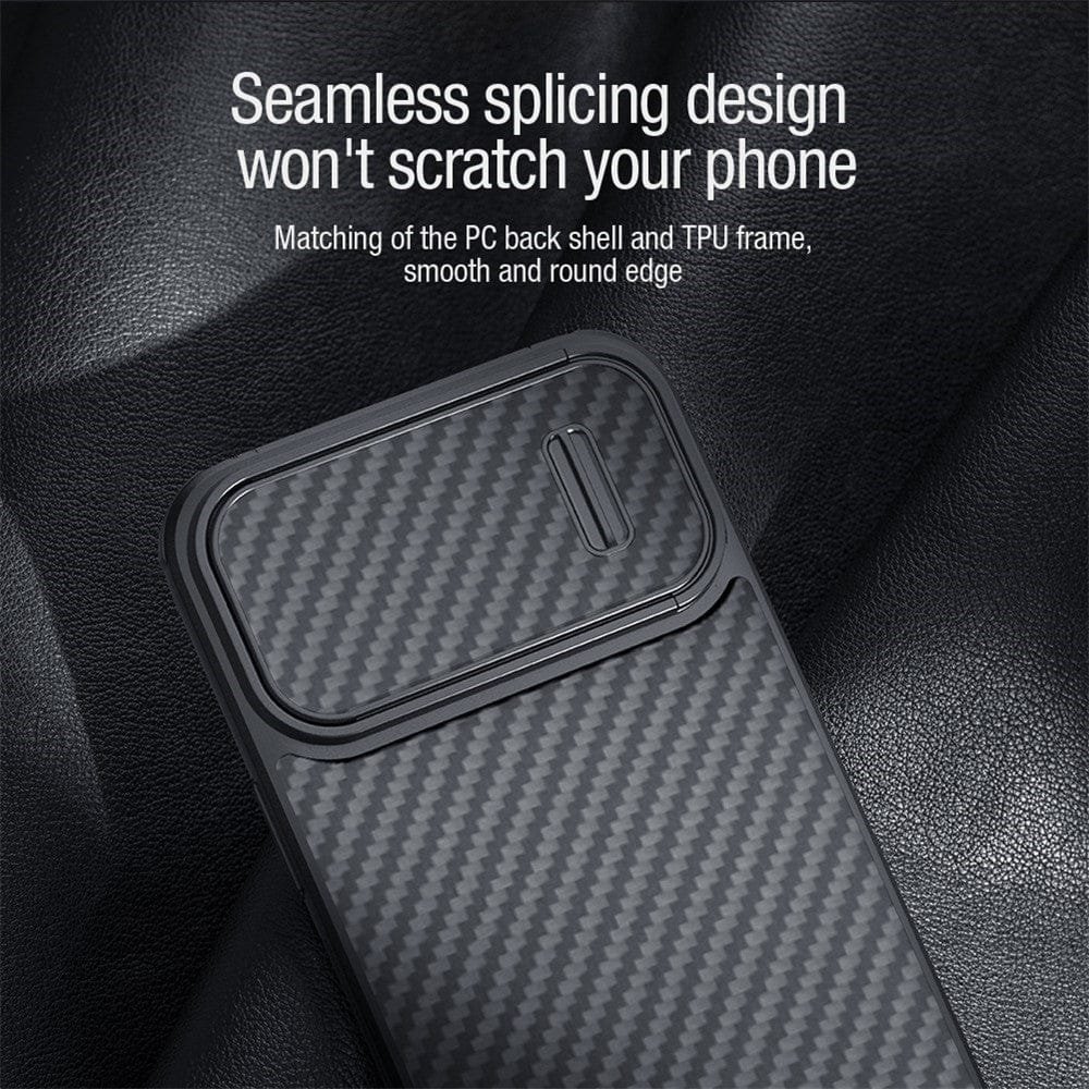 NILLKIN Carbon Fiber Case for iPhone 14 / iPhone 13 Shockproof Phone Cover with Slide Camera Protection by The Case Factory