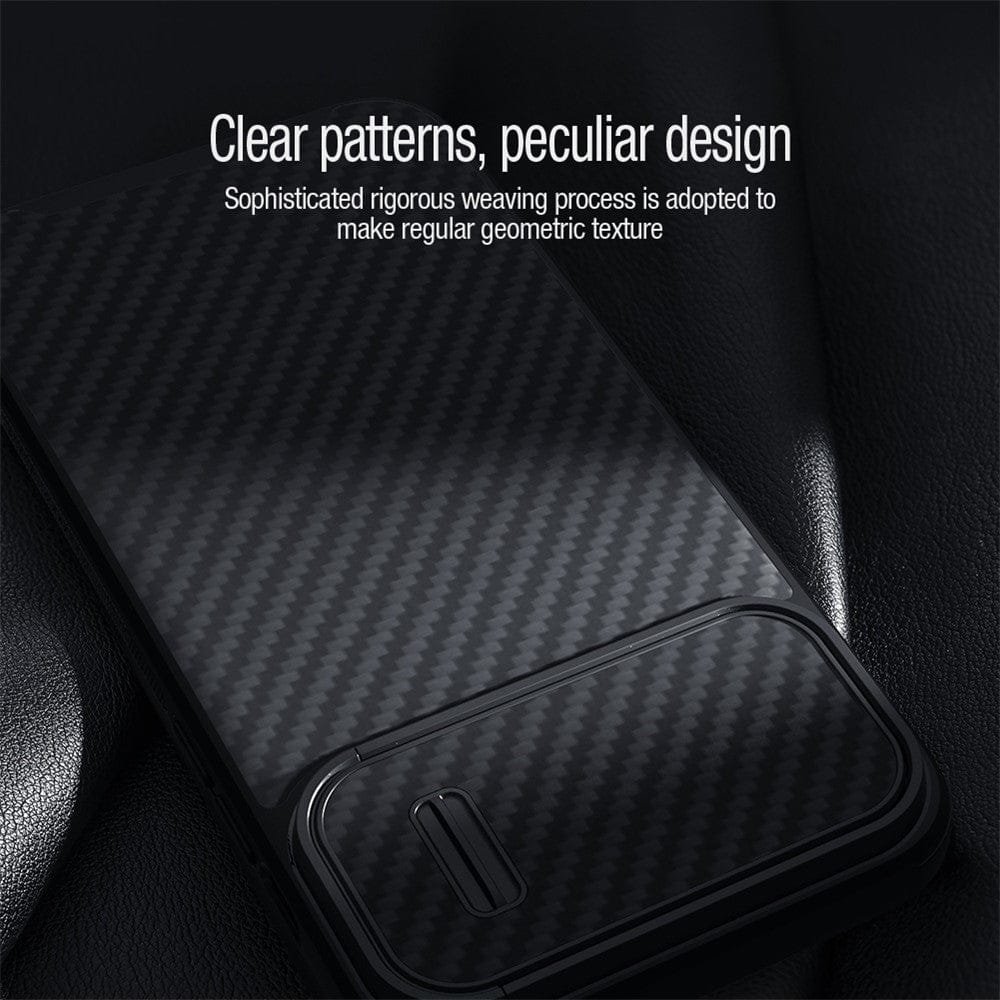 NILLKIN Carbon Fiber Case for iPhone 14 / iPhone 13 Shockproof Phone Cover with Slide Camera Protection by The Case Factory